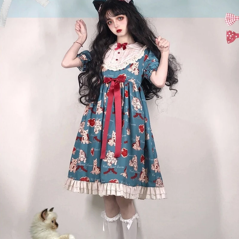 

Lolita Vintage 2021 New Dress Loli Daily Kawaii Op Short Sleeve Dress Women Summer Japanese Soft Girl Tea Party Princess Costume