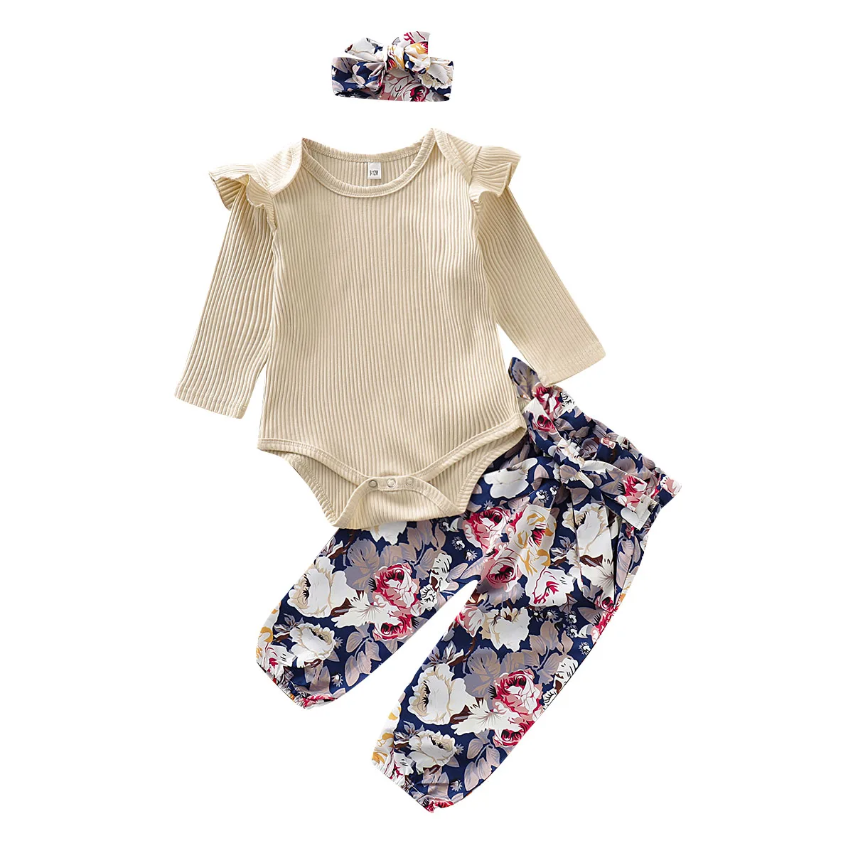 3 шт./комплект Хлопковое трикотажное боди с длинным рукавом штаны цветами и