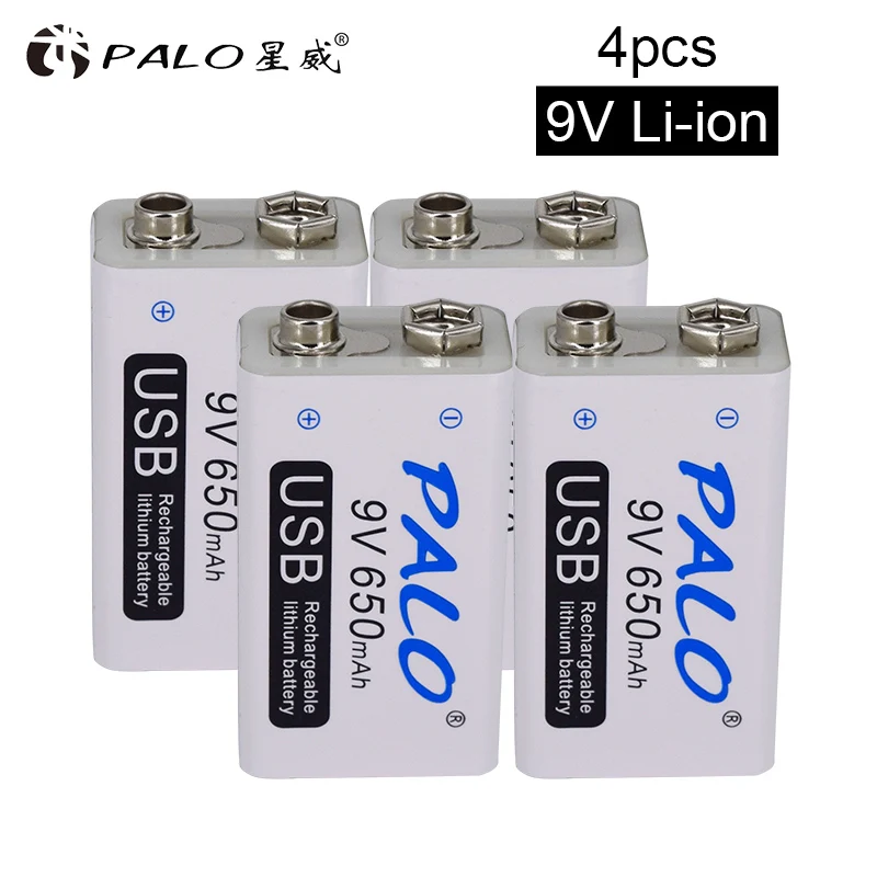 PALO USB 9V Батарея Micro USB Перезаряжаемые 9V 6F22 Батарея литий-ионный аккумулятор 650mah Для мультиметр микрофон Пульт дистанционного управления - Цвет: 4pcs