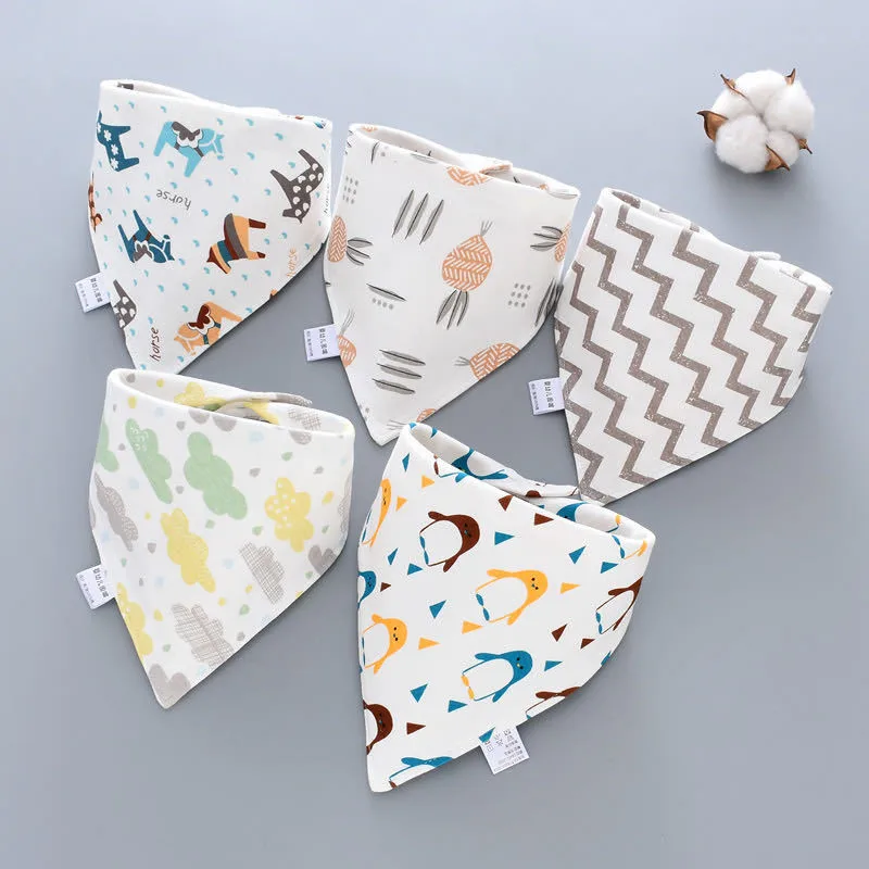 Nuevo 5 unids/lote beb&eacute; tri&aacute;ngulo Algod&oacute;n Doble babero de impresi&oacute;n de dibujos animados de Saliva toalla beb&eacute; ni&ntilde;o ni&ntilde;a alimentaci&oacute;n delantal baberos Bandana de algod&oacute;n-2