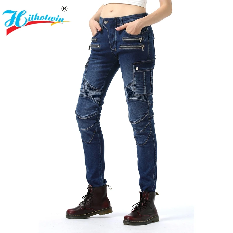 Good shape Women Motorcycle Jeans slim Moto Riding Off-road Trousers Motocross Pants Zipper Design With Protective Gear | Автомобили и