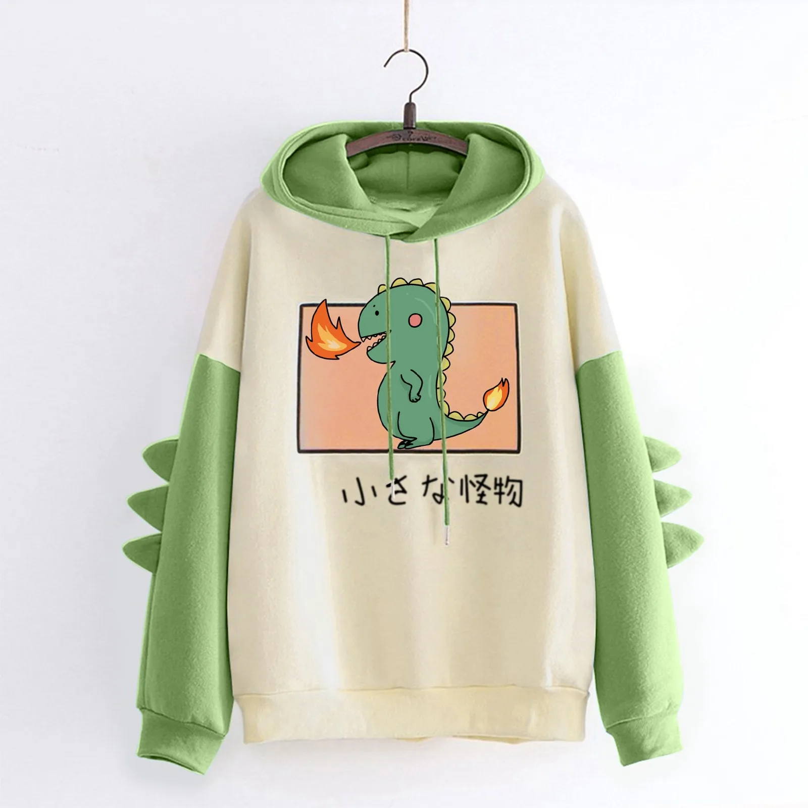 Hoodies Women Fashion Splice Dinosaur Print Sweatshirt Tops Long Sleeve Harajuku Clothes Streetwear Women Oversized Hoodies