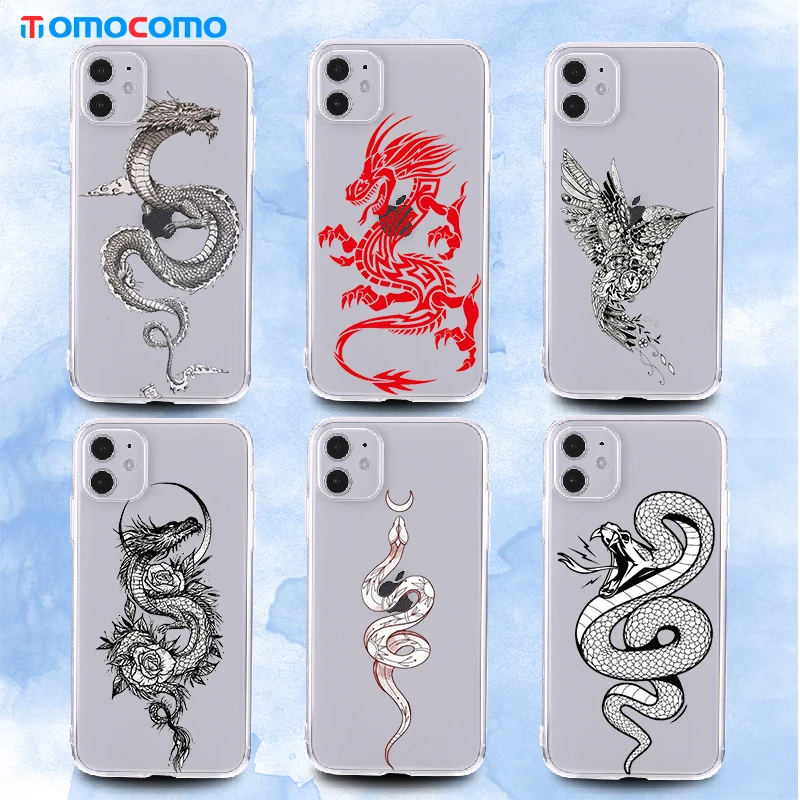 

Red Artistic Animal Dragon Soft TPU Phone Cover For iPhone 11 12 13 Pro Max Mini X XS XR 7 8P Transparent Clear Back Case Funda
