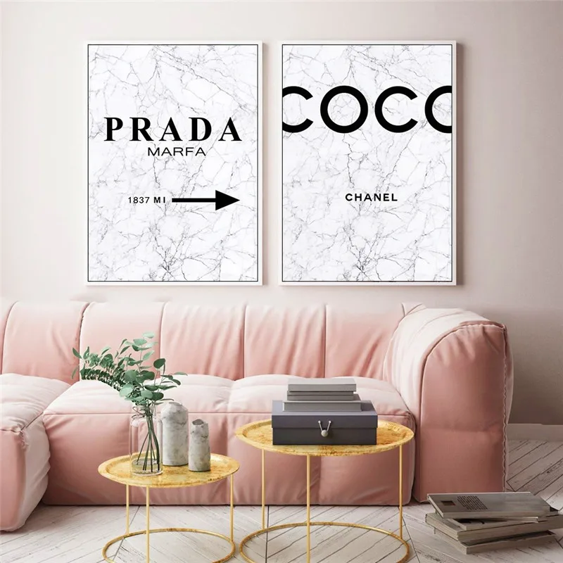 Мраморный Коко цитаты Wall Art плакат модный парфюмерный цветок Картина на холсте