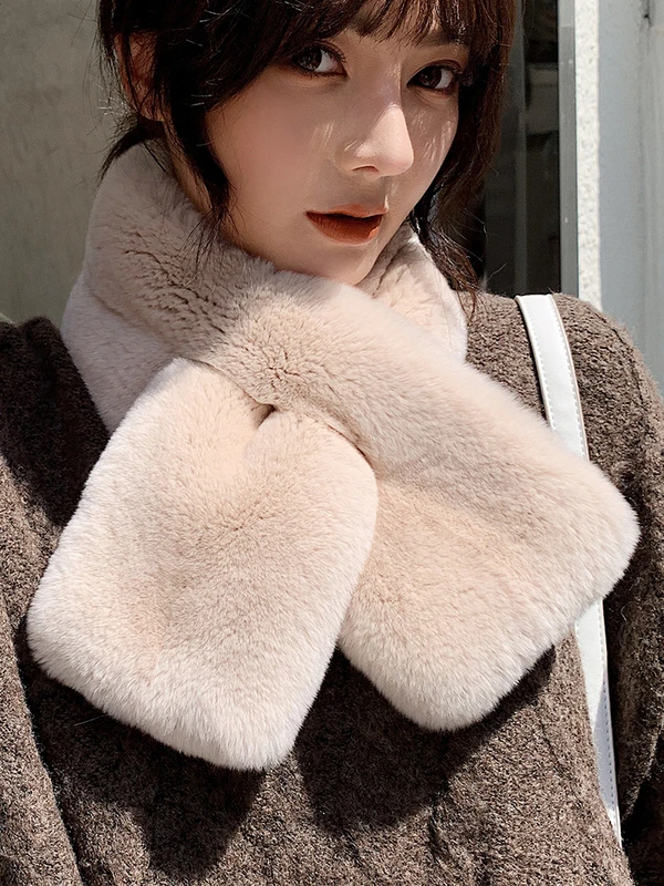 

ZDFURS* Genuine Rex Rabbit Fur Scarves Women Double Face Fur Collar Winter Warm Girls Neck-wear High-Quality Wrap Ring Muffler