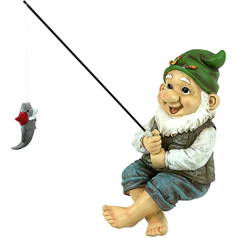 

The Fishing Gnome Sitter Garden Gnome Statue Cute Gift Outdoor Decoration SCVD889