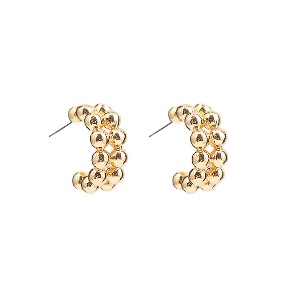 

2020 Women's Unique Modern Earrings Collection Screw Thread Beads Irregular Safe Pin Woven Link Chain Metal Gold Hoop Earrings