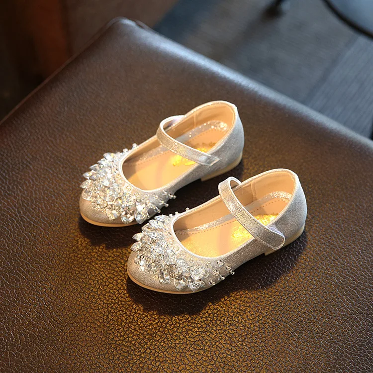 

Girls Rhinestone Bling Shiny Girls Crystal Shoes Children's Leather Shoes For Kids Flats Princess Dress Shoes For Stage Wedding