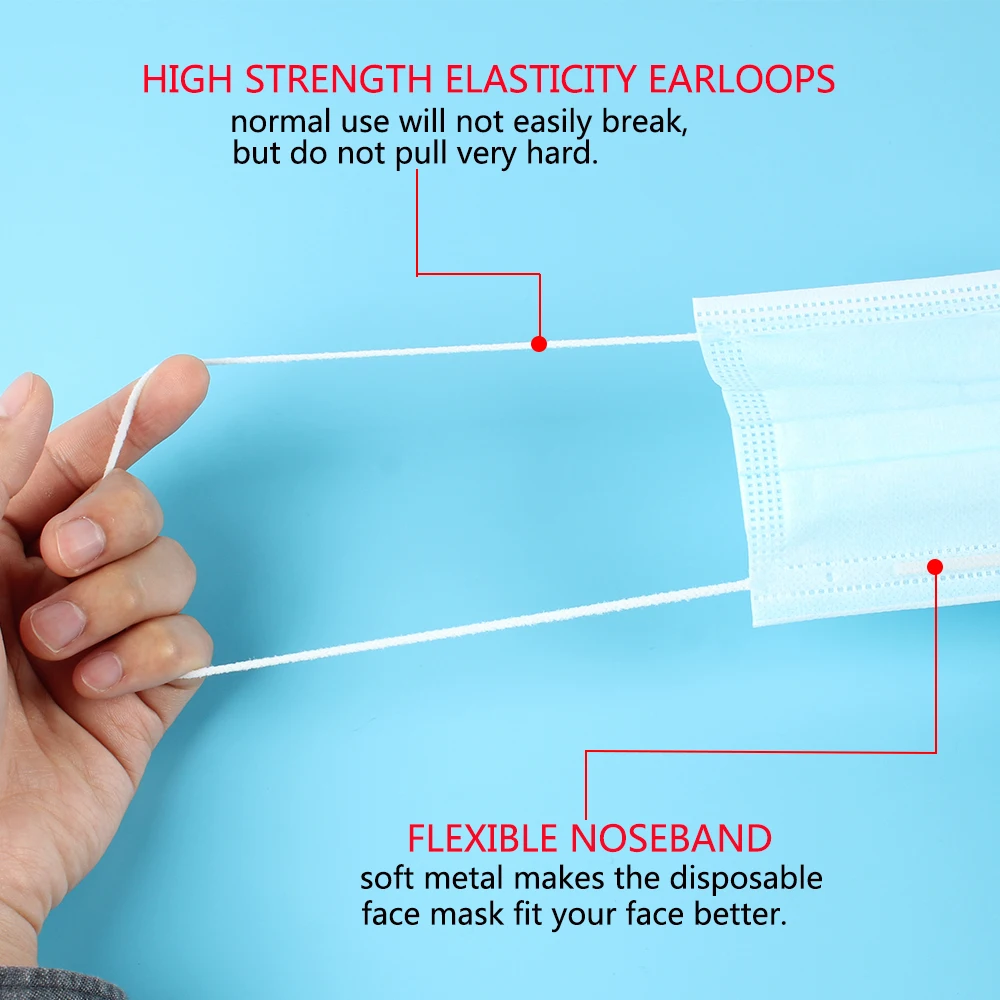 50 pcs Mouth Mask disposable 3 Layers Face Masks Filter Safety healthy Non Woven Earloops | Красота и здоровье