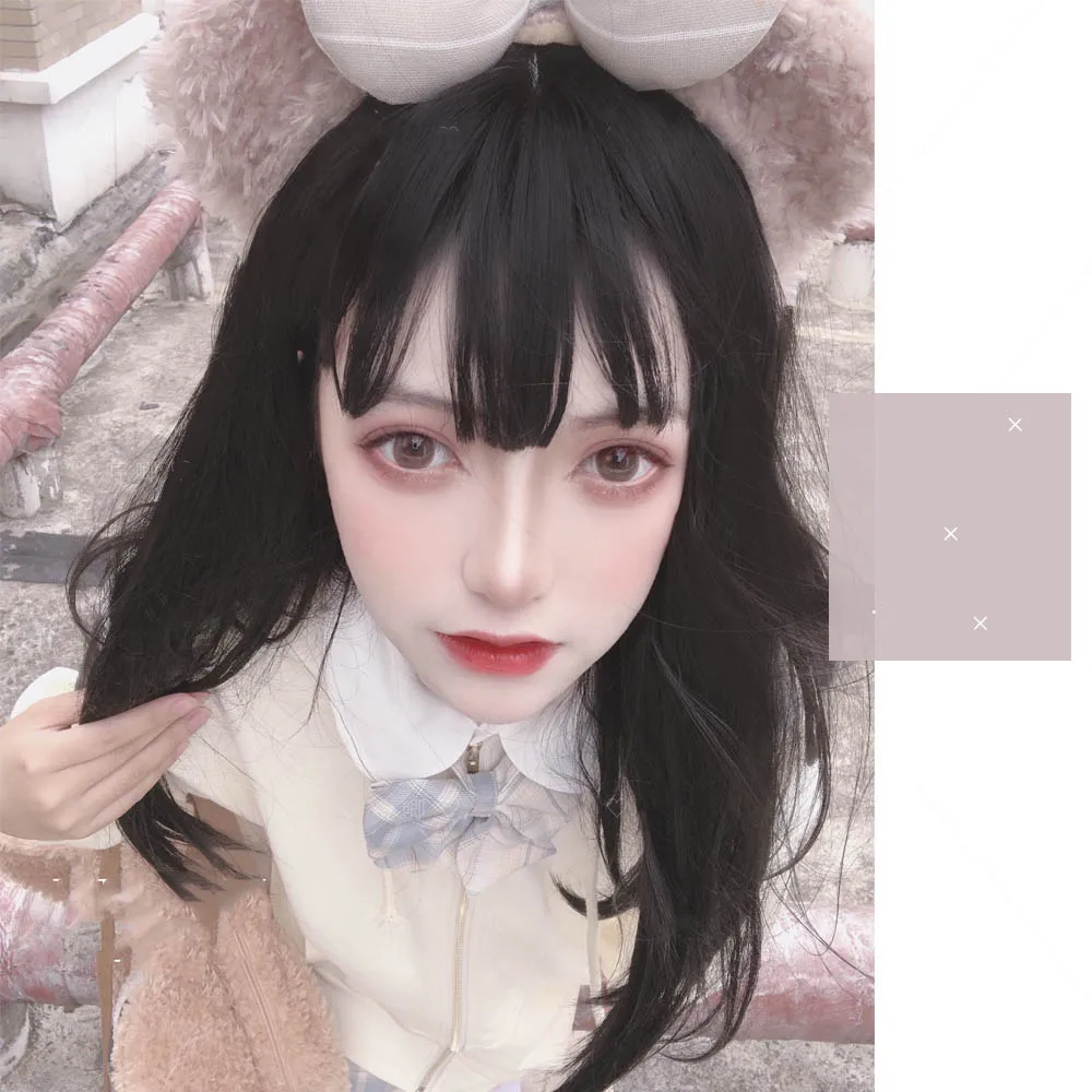 MANWEI длинные смешанные цвета синие прямые синтетические волосы парики с челкой