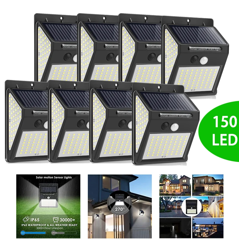 100 150 LED Solar Light Outdoor Solar Wall Lamp PIR Motion Sensor Waterproof Solar Porch light for Garden Outdoor Decoration