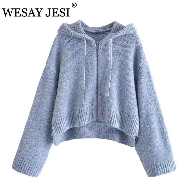 

Осенний женский свитер WESAY JESI Za, модный вязаный кардиган на шнуровке, однотонное теплое пальто с капюшоном и длинным рукавом, повседневные ш...