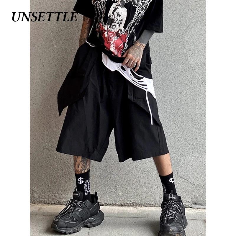 Шорты мужские Асимметричные в стиле хип хоп шаровары с юбкой брюки регулируемая