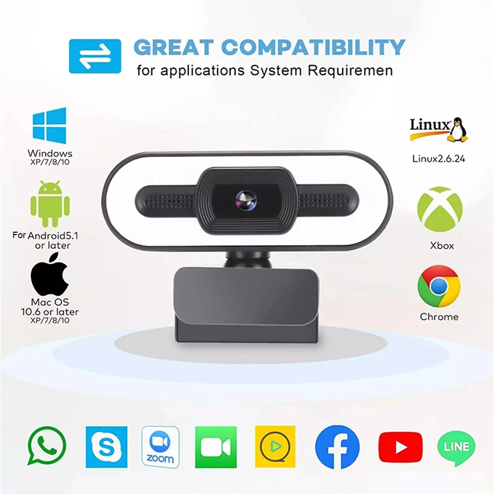 

Веб-камера HD с микрофоном, 2 МП, 3 цвета, USB2.0, 1080P