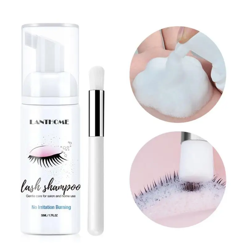 

50ml Eyelash Extensions Brush Shampoo Kit Eyelash Extension Glue Eye Lash Cleaning Foam Pump Design No Stimulation Makeup Clean