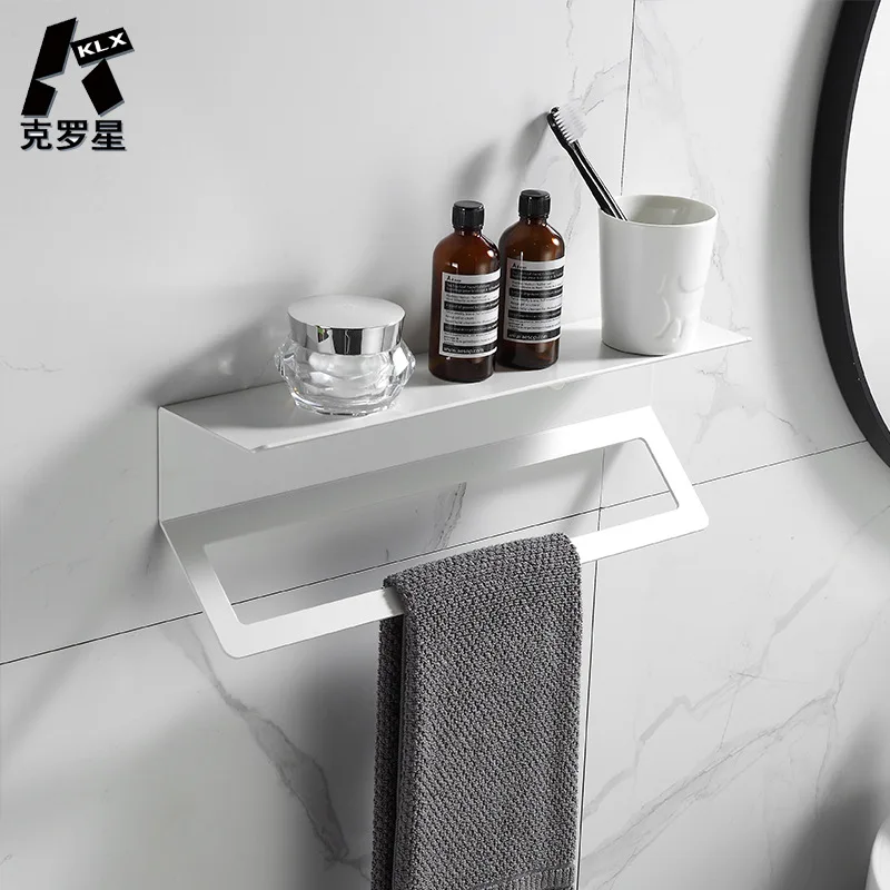 

KLX Quality Space Aluminum Bathroom Towel Rack Home Hotel Double-Layer Thicken Storage Racks Kitchen Perforated Finishing Shelf