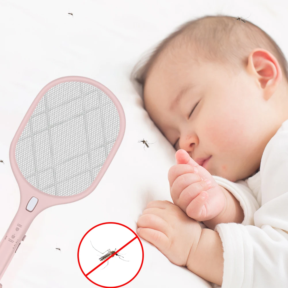 

Powerful Electric Mosquito Killer Lamp Handheld Safe Fly Insects Swatter Bug Trap Rechargeable Tennis Racket for Bedroom Outdoor