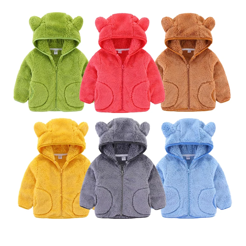

2022 Winter Cute Baby Winter Kids Boy & Girl Coats Solid Colors Zipper Jackets Velvet With Hooded Warm Outerwear For 1-6year Old