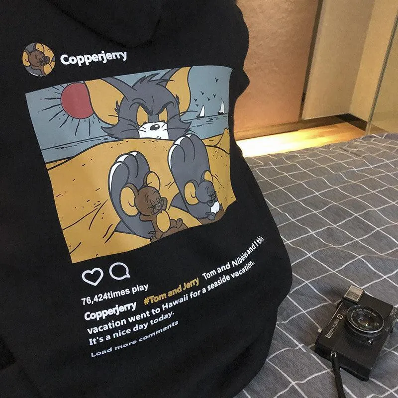 

Cartoon Printed Student Autumn Harajuku Hoodies Streetwear Women Loose Cute Hooded BF Style Hoodies Girls Kawaii Casual Tops