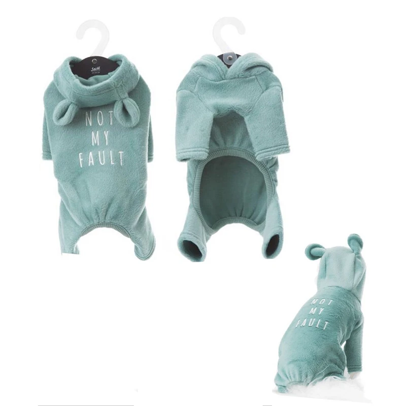 Зимний комбинезон для питомцев теплый хлопковый с капюшоном и вышитыми буквами