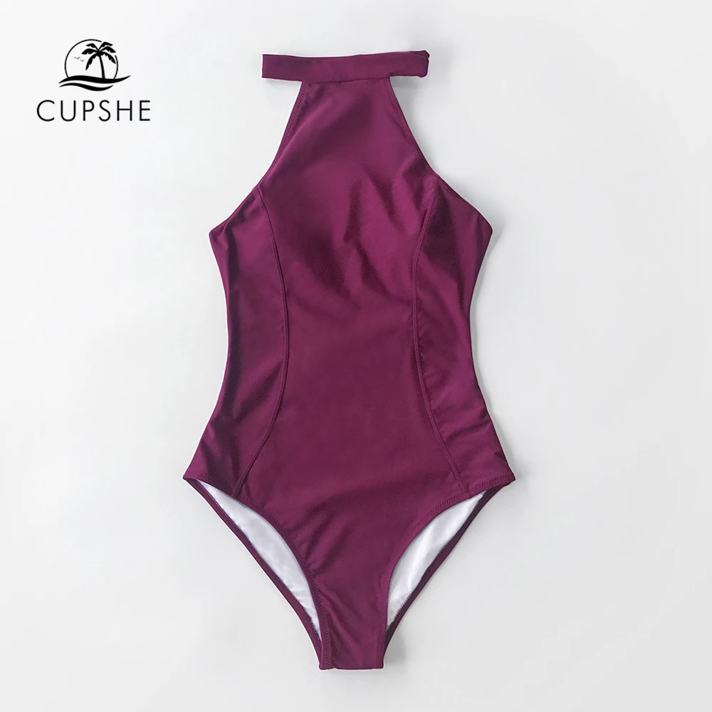 CUPSHE фиолетовый с высокой горловиной Холтер Цельный купальник женский