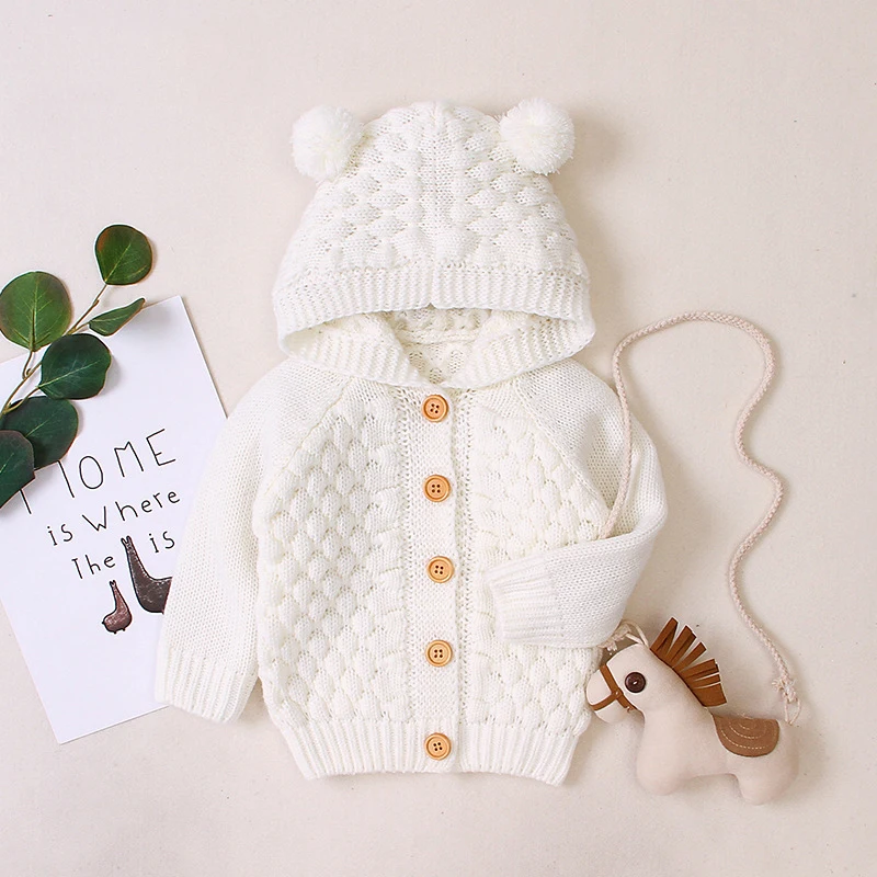 Infants Baby Winter Hooded Sweater Romper Newborn Fur Collar Knitted Cardigan Baby Boys Girls Christmas Jumpsuit Clothes - Цвет: 5