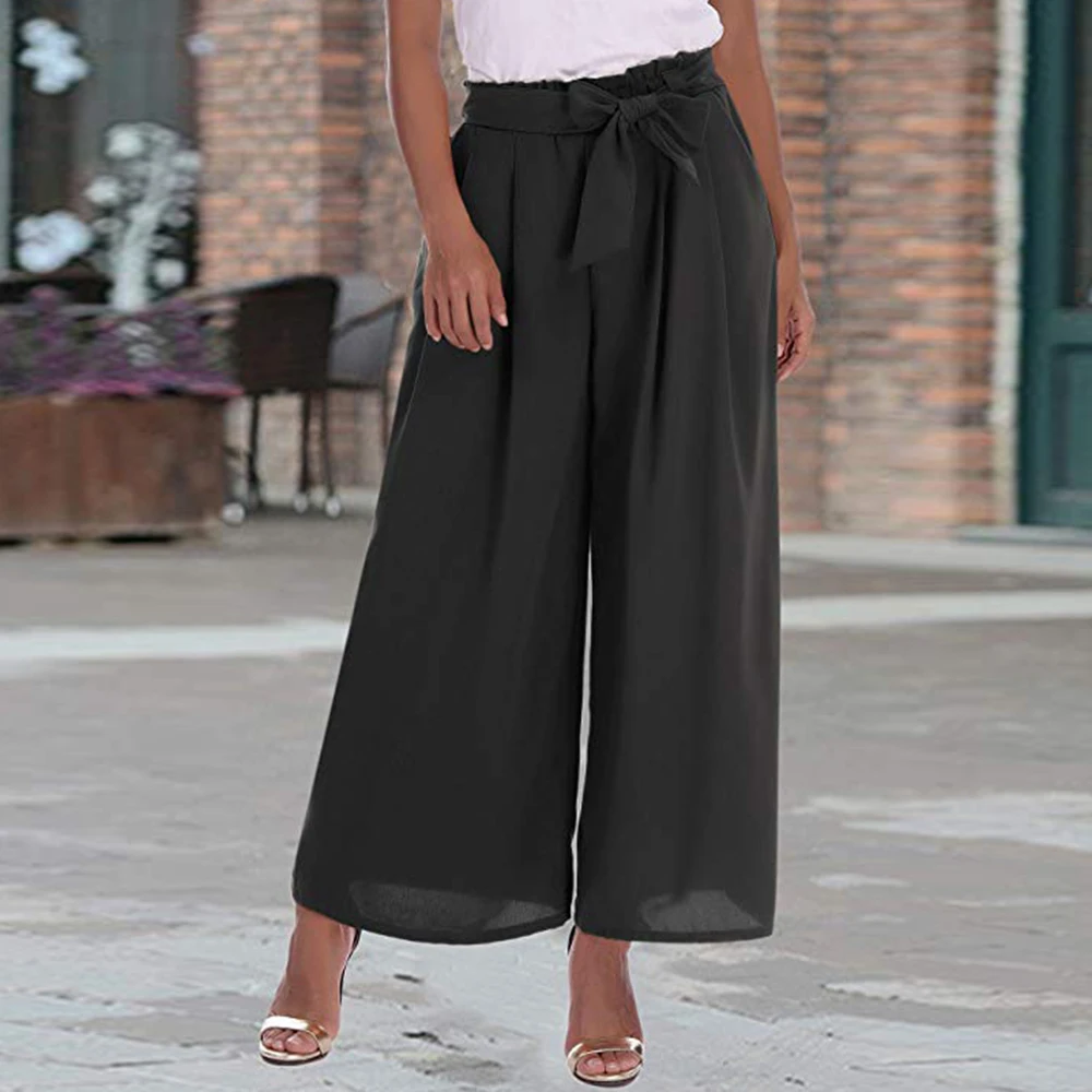 Брюки женские с широкими штанинами модные однотонные повседневные укороченные