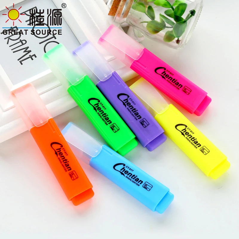 6 Colors Highlighter Oblique Tip Fast Drying Mark Pen Not Easy to Fade 6pcs Per Box (15 Sets)