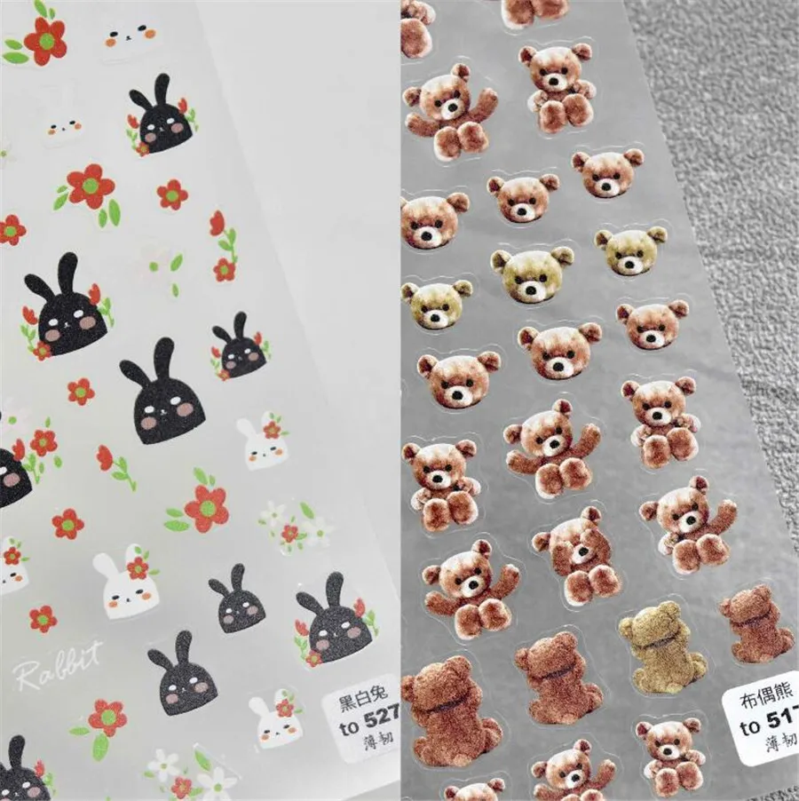 

Cartoon Black & White Rabbit Nail Art Sticker Japanese Bear 3D Decal Self-adhesive Stickers for Salon Manicure Nails Decoration