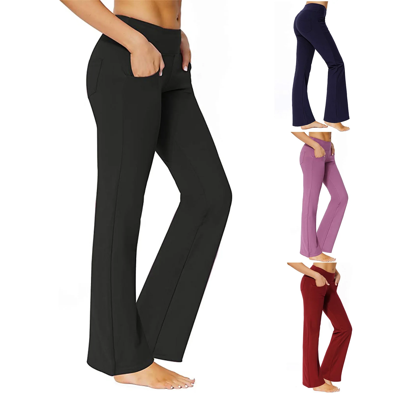 

2021 Women's Bell-Bottoms High-Waist Trousers, Casual Side Pocket Wear Yoga Sports Street Pants Bootcut Trousers S/M/L/XL/XXL