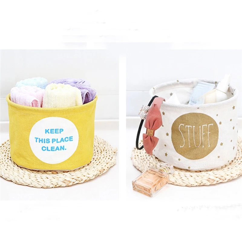 Настольная корзина для хранения мелочей из хлопка и льна прочная практичная