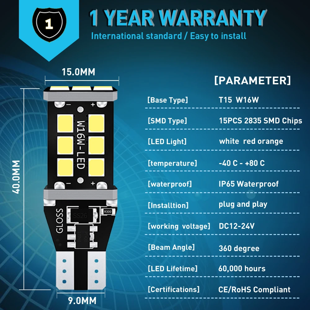 4X светодиодный T15 W16W Светодиодная лампа Canbus 921 резервные огни без ошибок задний