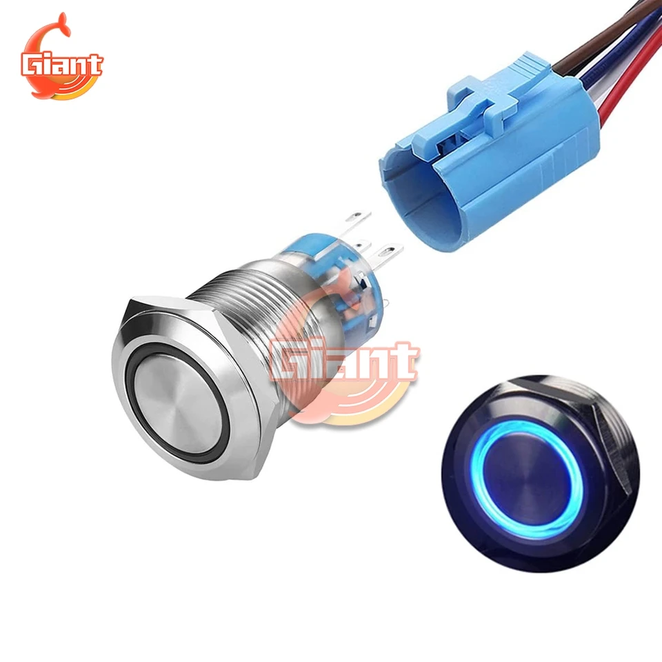 19 мм водонепроницаемый металлический кнопочный переключатель нажимной кнопки
