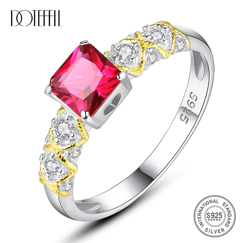 

DOTEFFIL изысканные 925 пробы серебряные Квадратные Кольца для женщин для Свадьбы Роскошные CZ красный/зеленый драгоценный камень ювелирные изде...