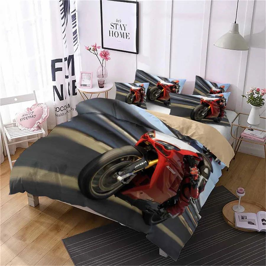 HELENGILI 3D Постельное белье с принтом &quotмотоцикл&quot постельное Bedcloth Наволочка на