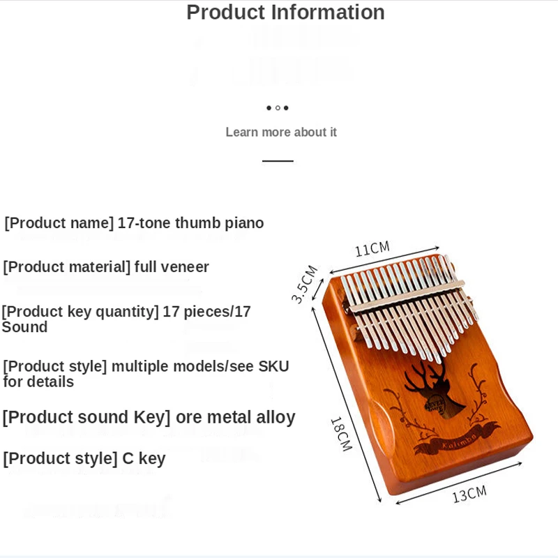 

17 Keys Bull Kalimba Thumb Piano High Quality Wood Mahogany Mbira Body Musical Instruments With Learning Book Kalimba Bag