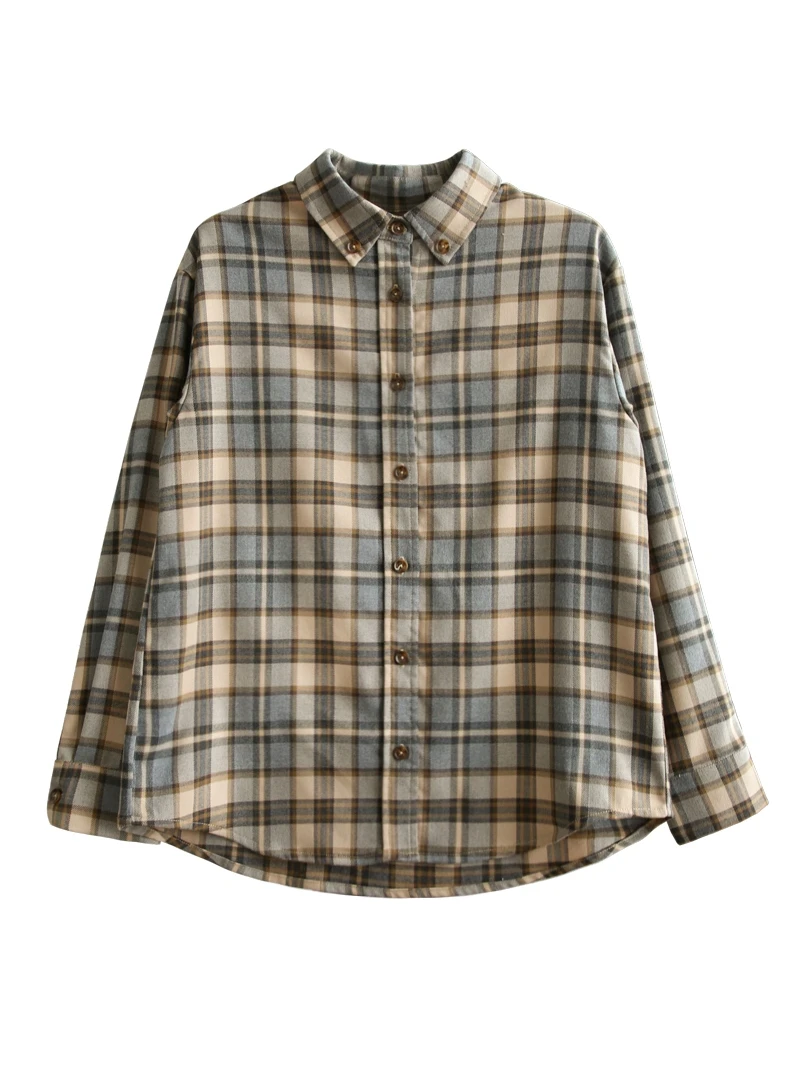 

Women 2020 Spring Fall Design Long Sleeve Casual Cute Sweet Tops Preppy Style Korean Japanese Button Vintage Plaid Shirt E0929
