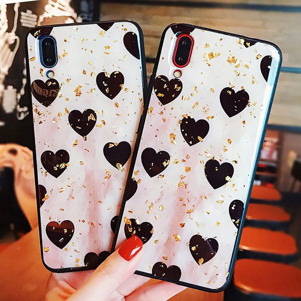 LCHULLE чехол с милым сердечком для IPhone XS MAX XR X 6 6S 7 8 Plus блестки из золотой фольги
