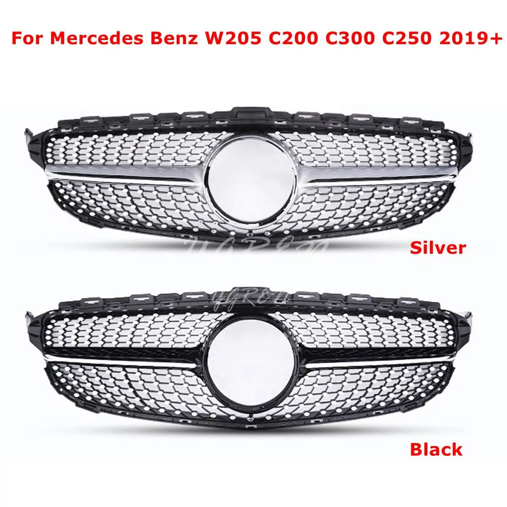 Черная серебряная Алмазная решетка подходит для Mercedes C Class W205 2019 радиатора C450 C250