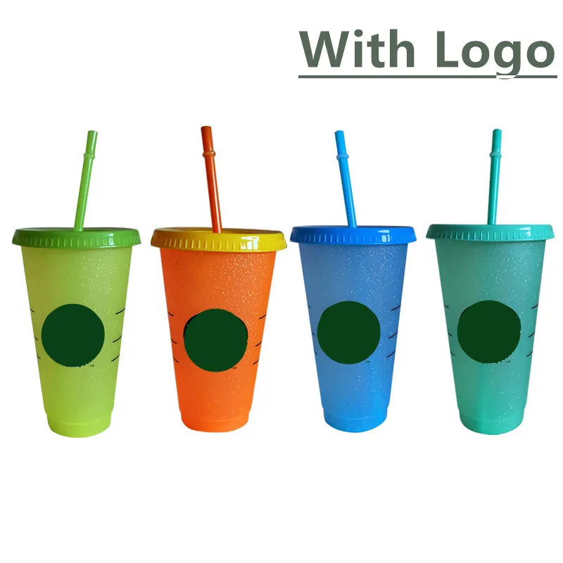 700 мл Радужная соломенная чашка с логотипом и крышкой кофейная многоразовые