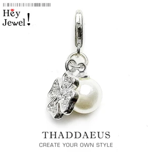 Настоящее серебро 925 пробы, клевер, жемчуг, ручная работа, новые ювелирные изделия, свежий цветок, подвеска, очаровательный браслет, ожерелье для женщин