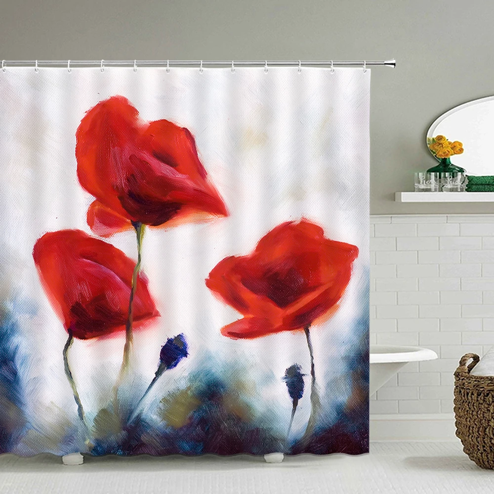 

Oil Painting Flowers Scenery Pattern Shower Curtains Waterproof Fabric Bath Screen Decoration Bathroom Printed Shower Curtain