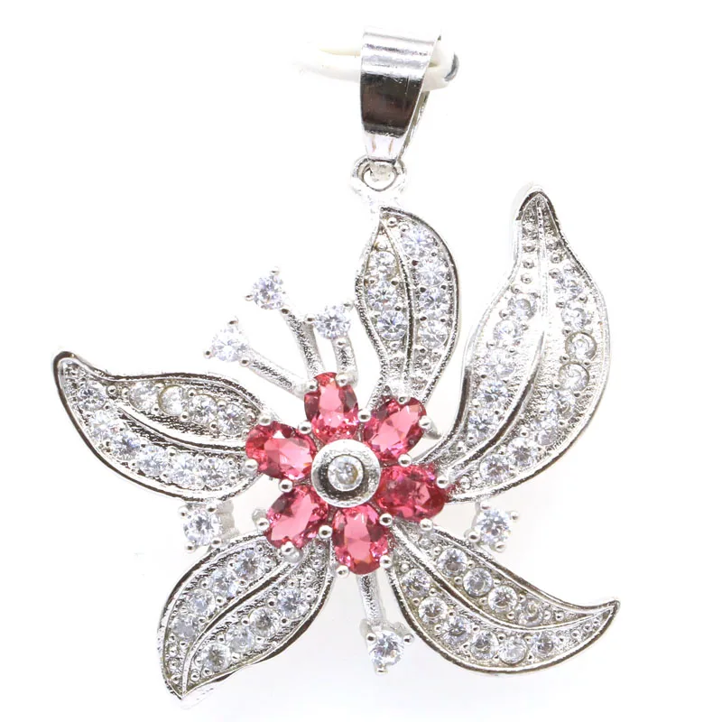 Яркий серебряный кулон 34x30 мм в форме цветка аквамарин родолит гранат циркон для