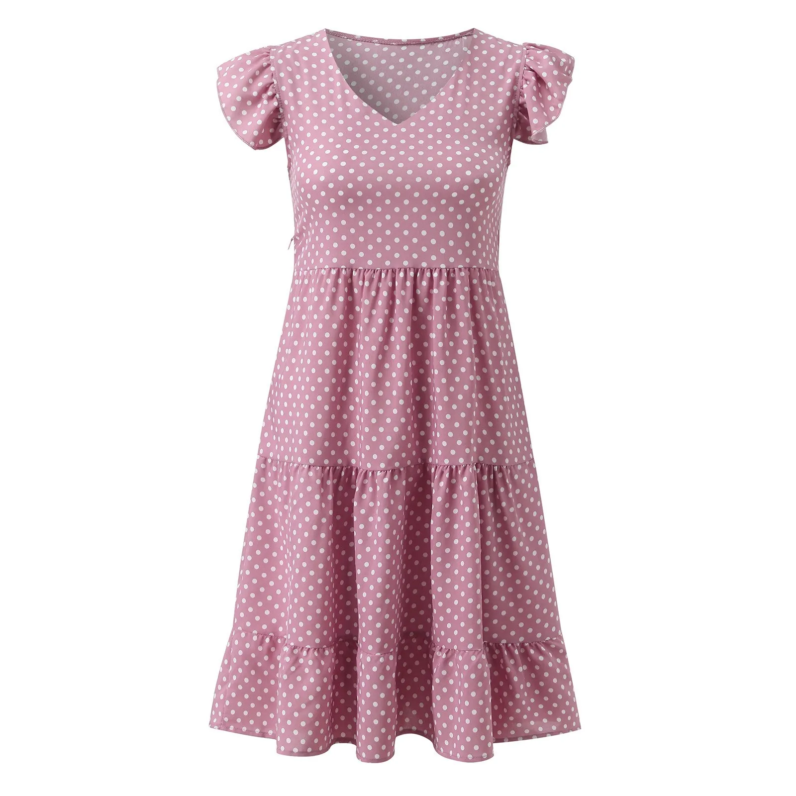

Women's Summer Dress 2021 New Casual Print Wave Point Loose Ruffles V-neck Dress Woman Loose Elegant Party Dress