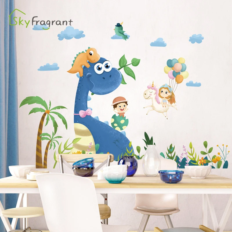 Creative Cartoon Dinosaur Wall Stickers Boys Room Decoration Self-adhesive Bedroom Decor Home For Kids Rooms | Дом и сад