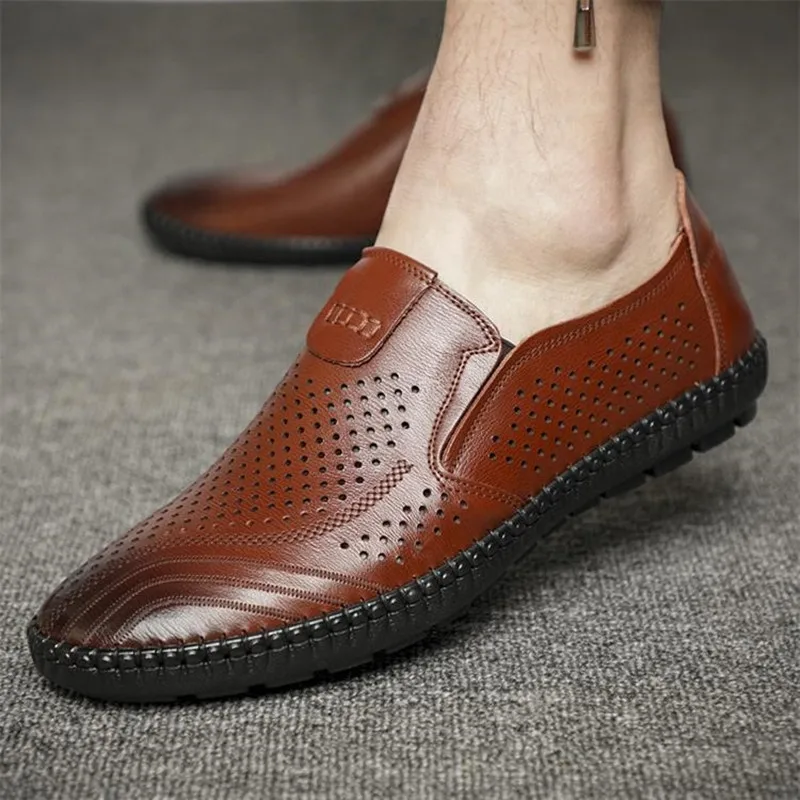 Модная дышащая обувь из спилка Мужская повседневная с перфорацией Сезон лето