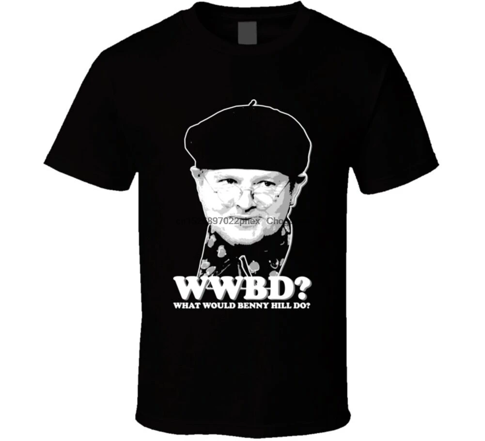 WWBD что бы сделал Бенни Хилл забавная ТВ футболка | Мужская одежда