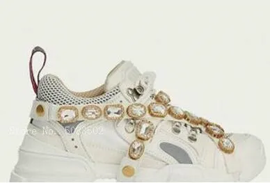 Fashion Genuine Leather Air Mesh Clunky Sneakers Glitter Crystal Belt Women Casual Shoes Sport Shoes tenis feminino