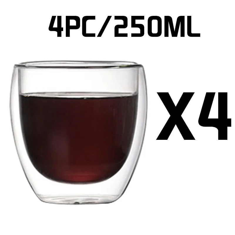4PC No handle 250ML Кофейные кружки с ручкой чашки для напитков с двойными стенками, стеклянная чайная чашка с изоляцией, стакан для напитков, бокал для вина es - Цвет: 4PC No handle 250ML
