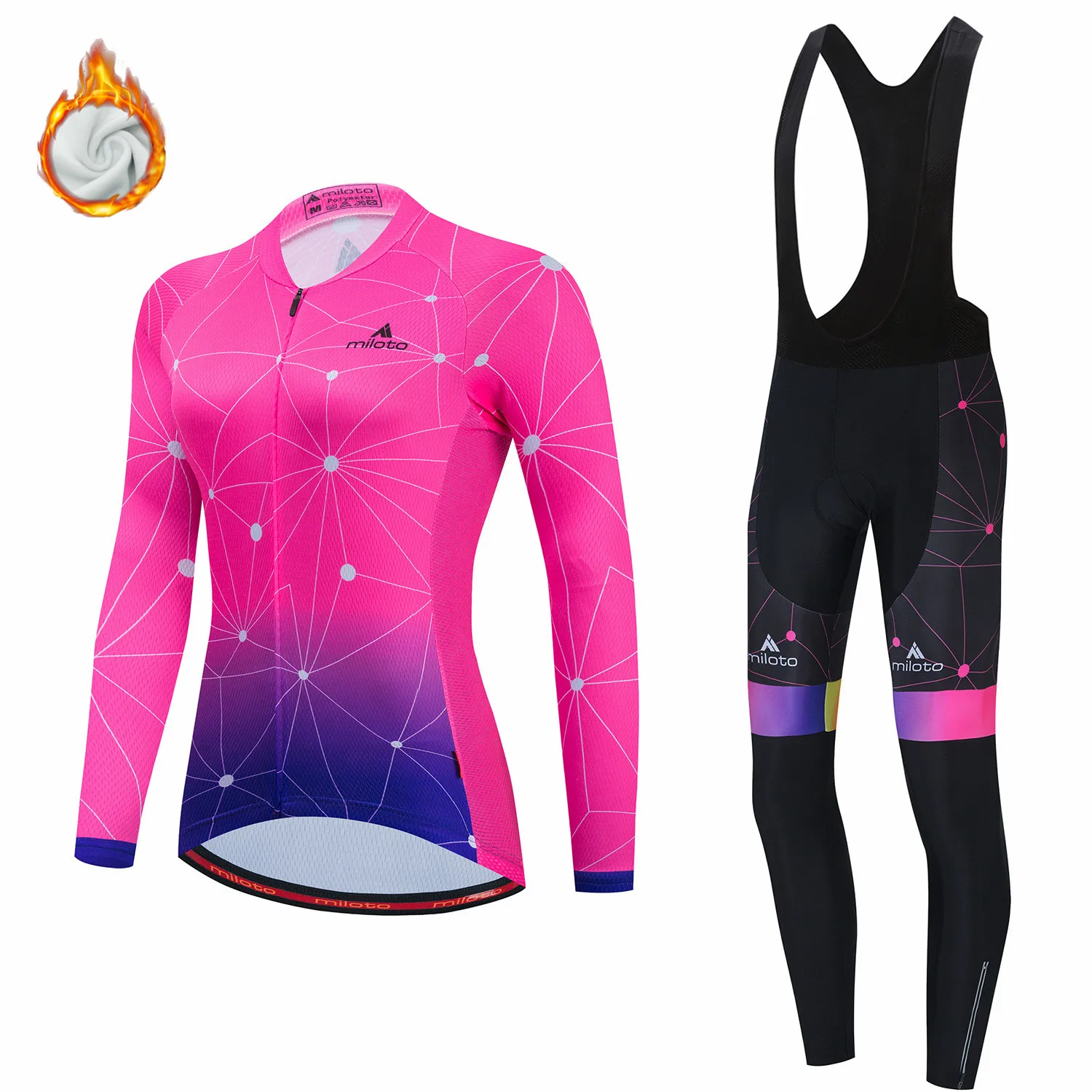 MILOTO-Thermal Fleece Велосипедный костюм для женщин комплект черных брюк Джерси Ciclismo